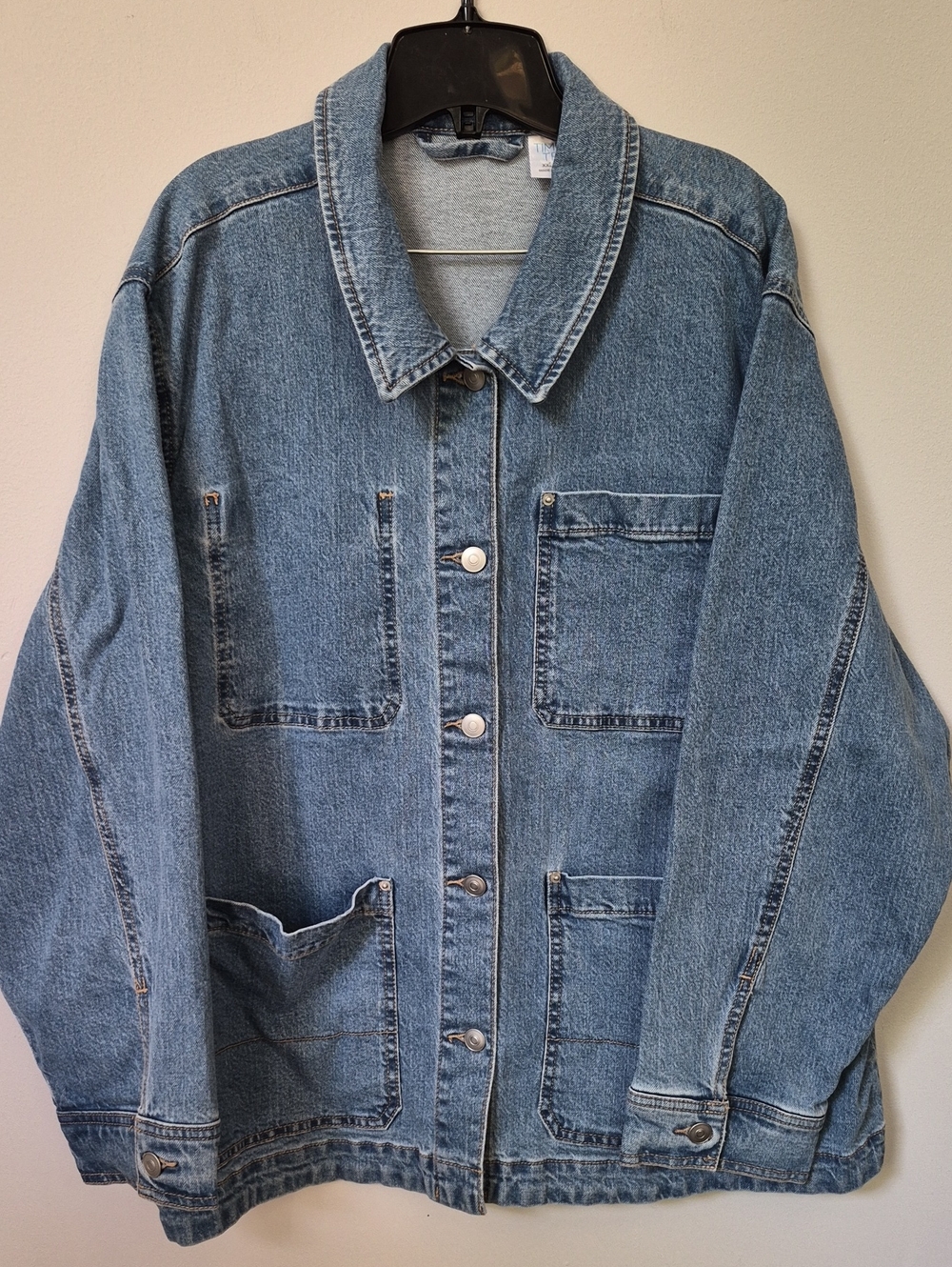 Time and Tru Blue Oversized Denim Utility Jacket Womens 2XL Barn Coat Fall Chore